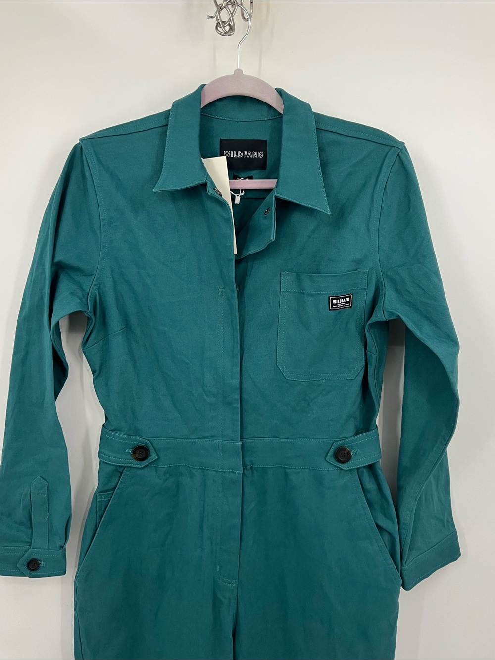 Wildfang the Essential Teal Utility Long Sleeve Jumpsuit Coveralls - Picture 4 of 16